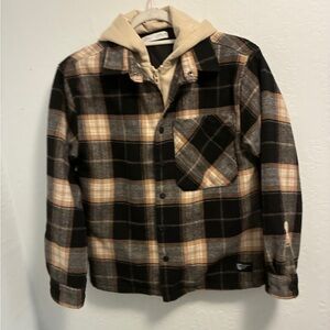 Zara boys' plaid padded overshirt or hooded shacket Size 11-12